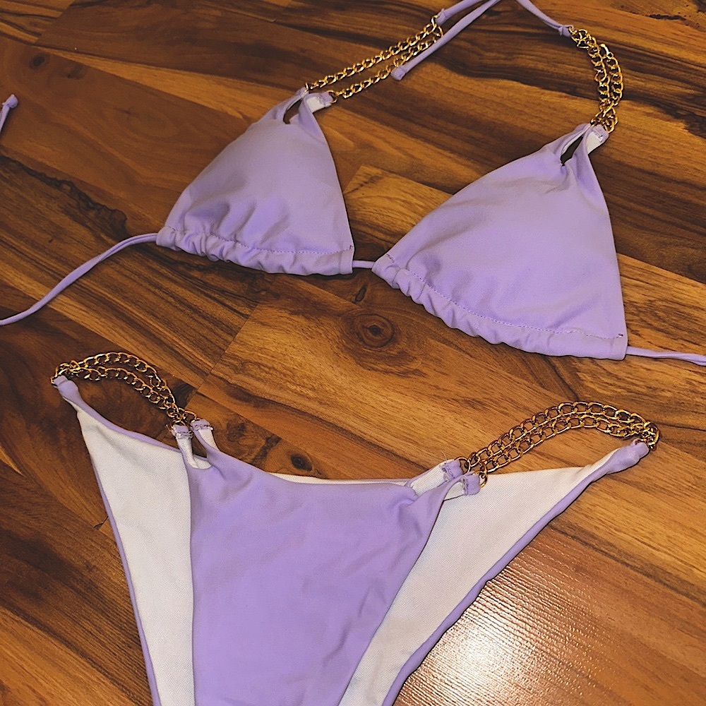 Lavender Bikini with Gold Chain Straps